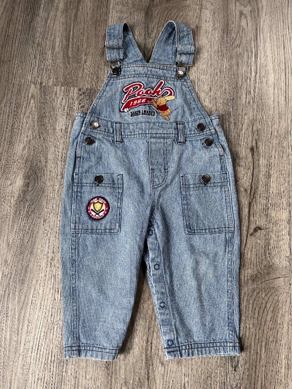 Winnie The Pooh Overalls Kids 18M Baseball Bibs Pinstripe Disney